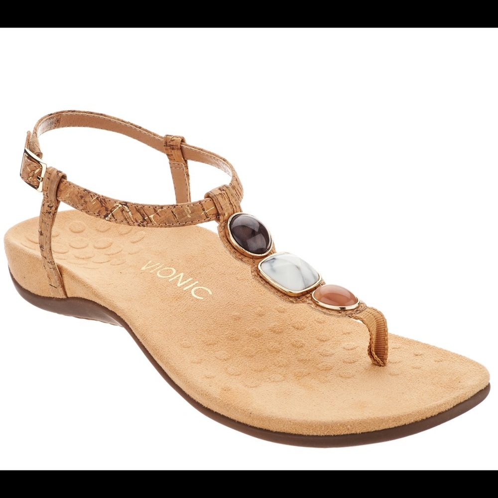 Worn Once! Vionic t-strap sandal and stone detail